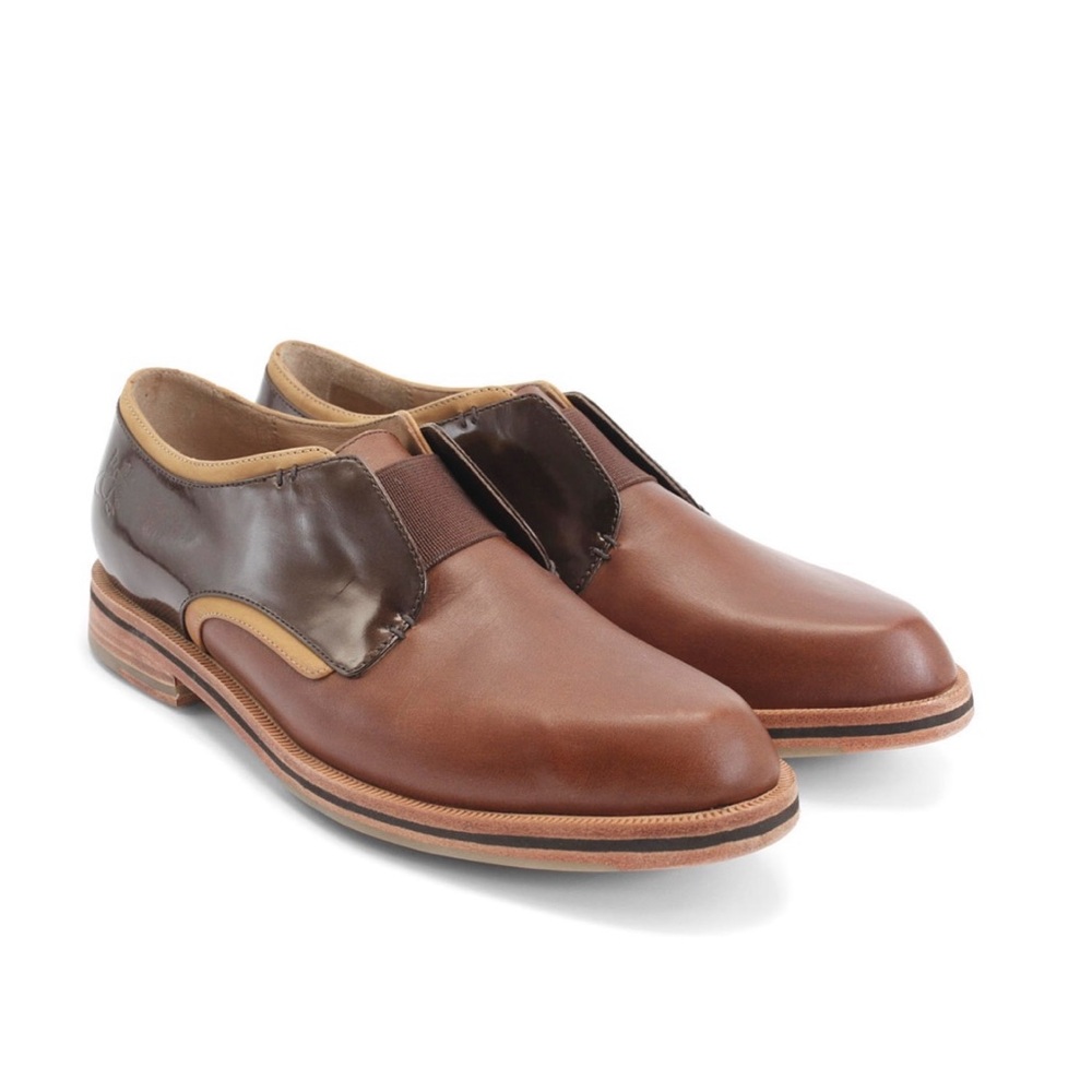 John Fluevog Brown and Dark Brown Leather Slip-On Shoes